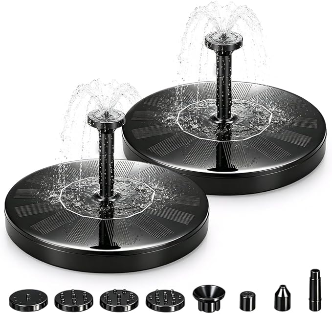 Solar Fountain for Bird Bath, 2026 New Floating Mini Solar Water Fountain with 6 Nozzles, Solar Birdbath Fountain for Garden, Pond, Pool, and Outdoor (2, 6.3in)