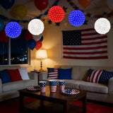 3PK 8In Patriotic Light Ball, 200LED Red White Blue Sphere Lights,Twinkle Hanging Globe Lights for 4th of July, Memorial Day, Independence Day & Veteran Day, Red White Blue Decor for Outdoor Home