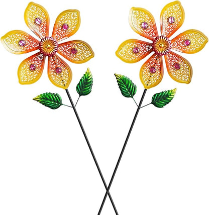 Garden Wind Spinners & Metal Wind Sculptures - Outdoor Windmill Decor with Vibrant Yellow, Yard Art for Patio Lawn Garden Ornament, Dynamic Wind Spinner Sculpture for Landscape Decor