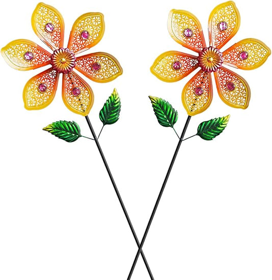 Garden Wind Spinners & Metal Wind Sculptures - Outdoor Windmill Decor with Vibrant Yellow, Yard Art for Patio Lawn Garden Ornament, Dynamic Wind Spinner Sculpture for Landscape Decor