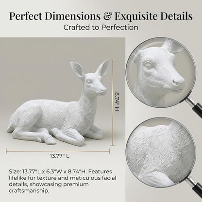 XTAPAN Resin Doe Statue Figurines Female Deer Animal Sculpture Gift Home Decor,Office or Outdoor Garden Statue Woodland Decoration White
