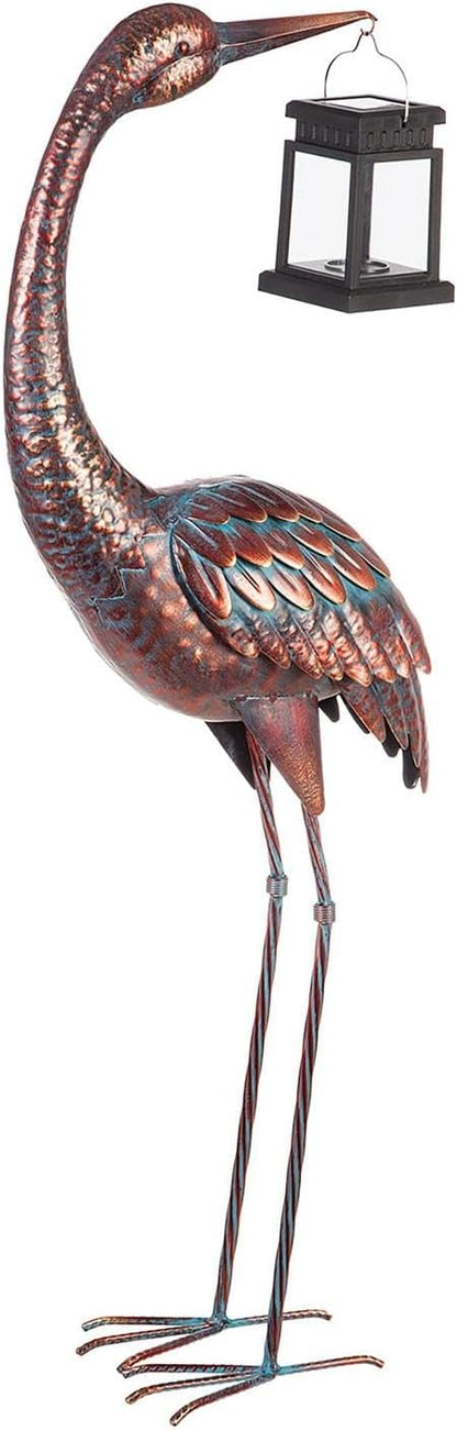 Evergreen Garden Beautiful Metal Crane with Solar Lantern Garden Statue - 4 x 4 x 34 Inches Homegoods and Decorations for Every Space
