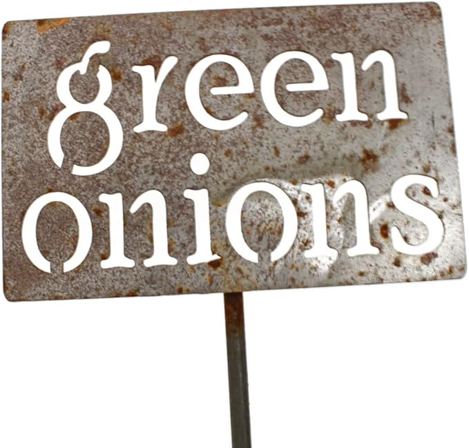 Classic Metal Garden Markers 19 Inches Tall (green onions, Naturally Rusted)