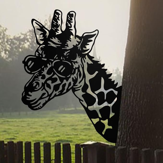 WADORN Giraffe Metal Garden Decor Stakes, Animals Iron Outdoor Tree Silhouette Stake for Tree Yard Garden Patio Metal Art Outdoor Sculpture Decor Gift for Housewarming Home Art Decor