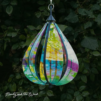Wind Spinner Rainbow Drop Colorful Yard Art Spinning Garden Decor Kinetic Sculptures for Outdoor and Garden Wind Spinners 3D Hanging Ornament for Patio