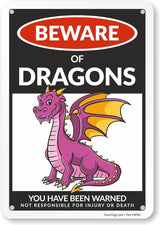 SmartSign Funny Beware Of Dragons Warning Sign - 10"x7", 40 mil Laminated Rust-free Aluminum - Metal Signs for Wall Decor, Outdoor, Patio, Gifts, Cafe - Dragon Theme, Made in USA
