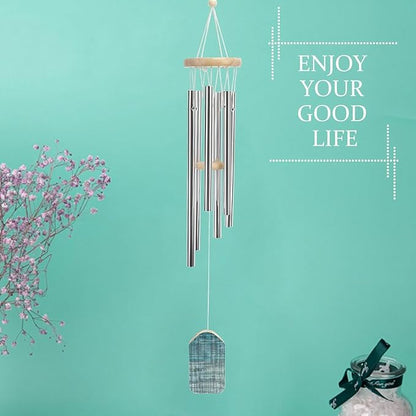 Wind Chimes for Outside,Simple Grid Style Printed Cute Aluminium Windchimes Outdoors,Soothing Melodic Memorial Wind Chime for House Porch Patio Garden Balcony Decor