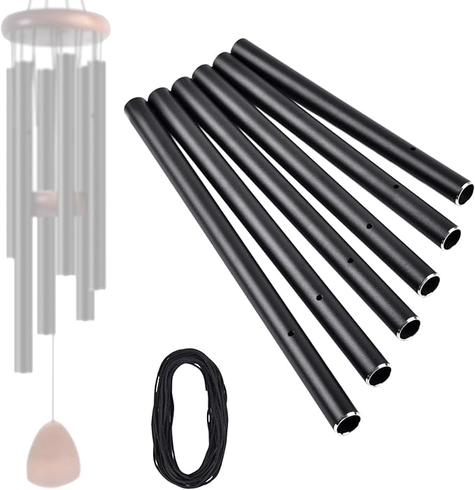 CELSOL 9''-13'' Large Aluminum Wind Chime Tubes, 0.78'' Dia., 1.2mm Wall, with 16ft Nylon Cord, Superior Sound, Wind Chime Parts Replacement, DIY Crafts for Garden, Patio, Home Decor, Gifts(Black)