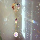 Crystal Sun Catcher, Heart 7 Chakra Tree of Life Crystal Suncatcher Hanging for Indoor Window, Dream Catchers for Car, Spiritual, Rainbow Maker, Christmas Decor