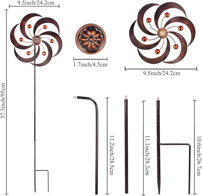 DREAMYSOUL 2 Packs Metal Wind Spinners Outdoor, Copper Pinwheels for Yard and Garden, Kinetic Wind Spinner & Sculpture