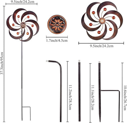 DREAMYSOUL 2 Packs Metal Wind Spinners Outdoor, Copper Pinwheels for Yard and Garden, Kinetic Wind Spinner & Sculpture
