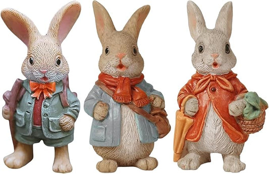 Garden Statues Resin Outdoor Rabbit Figurines Easter Bunny Garden Statue Cute Mini Bunny Figurine Sculpture Yard Animal Statues Yard Ornaments Decor