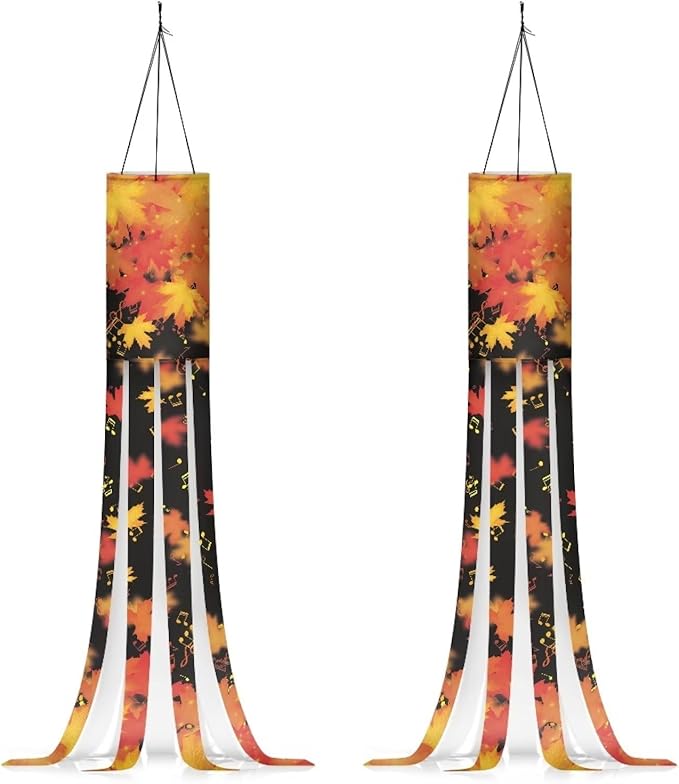 Falling Maple Leaves Windsock Hanging Flag Durable Fabric Polyester Wind Sock with Tails Patio Lawn Garden Tree Party Fall Thanksgiving Decoration