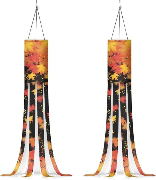 Falling Maple Leaves Windsock Hanging Flag Durable Fabric Polyester Wind Sock with Tails Patio Lawn Garden Tree Party Fall Thanksgiving Decoration