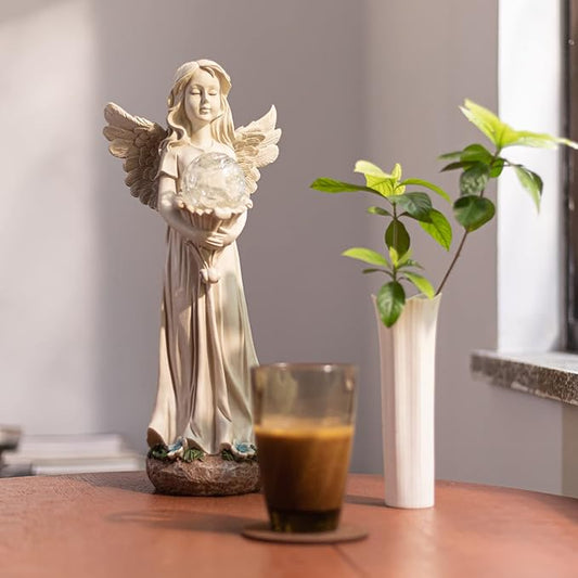 Angel Statue for Garden - 16.3 inches Guardian Solar Garden Statues with Solar Lights, Angel Figurines Gardening Gifts for Mom Grandma Lawn Outdoor Ornaments Figurines for Outdoor Decor