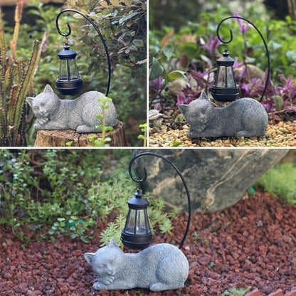 Solar Garden Statue with LED Lights - Cute Sleep Cat Sculpture, Waterproof Resin Ornament for Lawn, Patio, Yard, Balcony & Home Decor, Solar Powered Light for Outdoor and Indoor Spaces