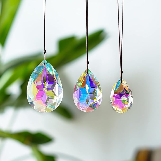3Pcs 2/2.5/3 inch Crystal Prisms Sun Catchers Chandelier Colorful Bauhinia Ornament Pendants Rainbow Maker Suncatchers Hanging Prisms for Window Wedding Party Tree Decor