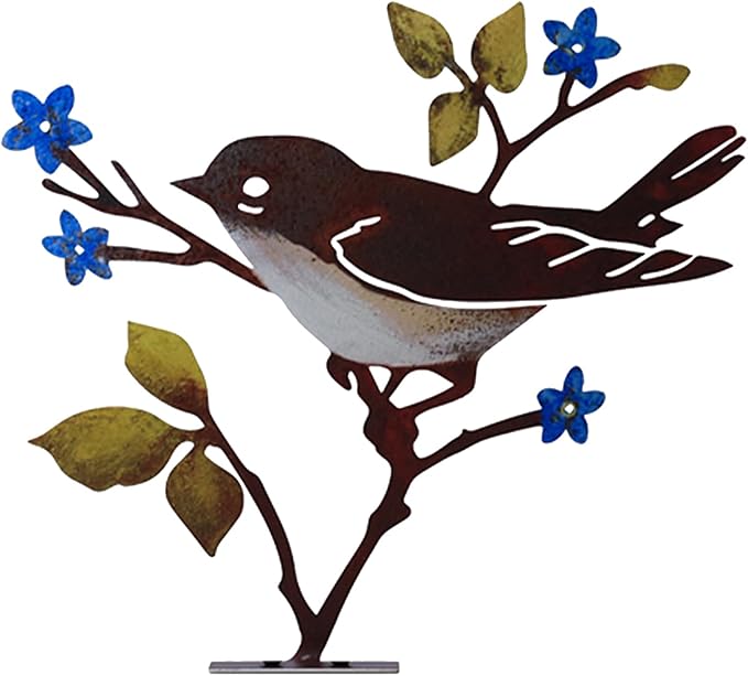 Wrought Iron Bird Decoration Metal Iron Art Animal Bird Hanging Ornaments Cute Bird Art Iron Sculpture Creative Outdoor Silhouettes Garden Crafts for Garden (red Blue)