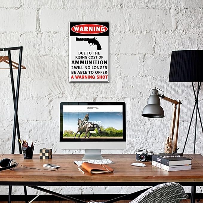 YOYI ART Warning Due to The Rsing Cost of Ammunition I Will No Longer be Able to Offer a Warning Shot Sign, Metal Trespassers Will be Shot Sign for Yard Outdoor Farmhouse, 8 x 12 inch