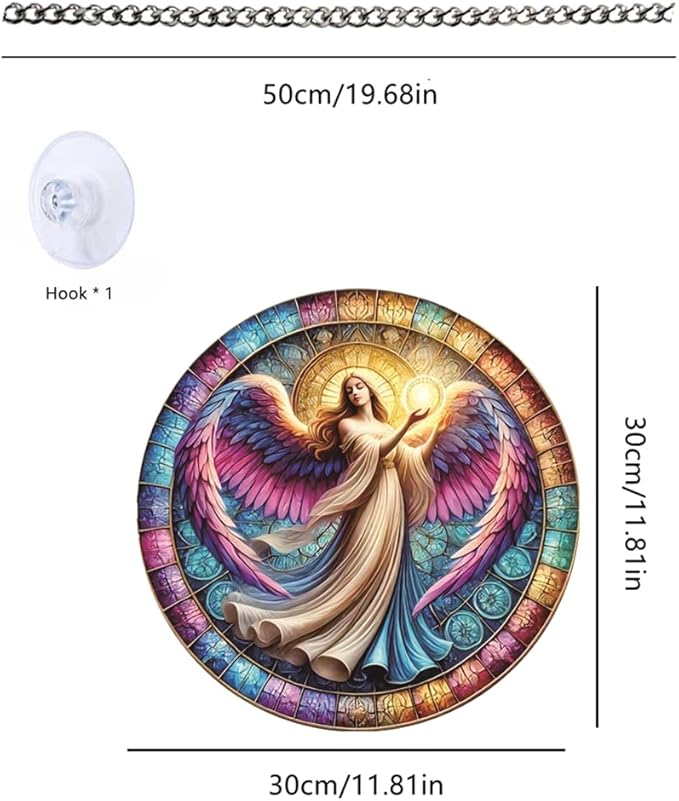 Angel Stained Window Hangings with Chain– Acrylic Round Ornament for Garden, Patio and Indoor Decor, Housewarming Gift for Mom, Grandma
