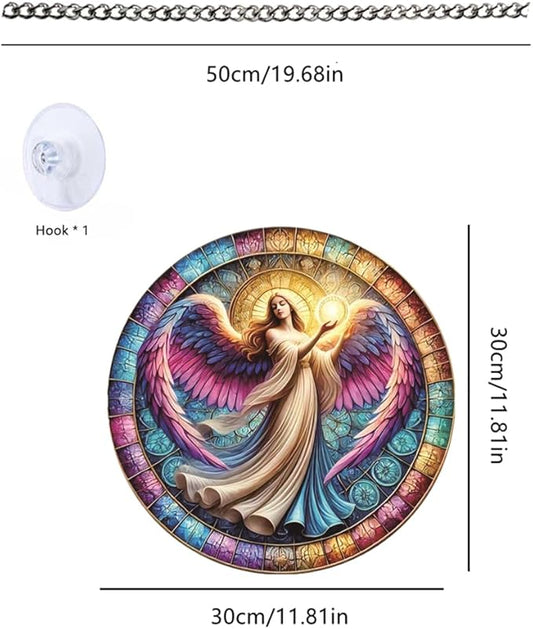 Angel Stained Window Hangings with Chain– Acrylic Round Ornament for Garden, Patio and Indoor Decor, Housewarming Gift for Mom, Grandma