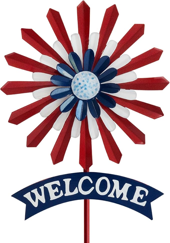 A ANLEOLIFE Decorative Garden Stakes for Outside, Metal Garden Decor Rustic American Flag and Welcome Sign, Yard Stakes Indoor & Outdoor Patio Lawn
