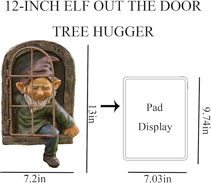 Elf Out of Door Tree Hugger 12-inch, Gnome Statue Tree Face Garden Decoration for Yard, Patio, Gnome Outdoor Clearance Large Ornaments, Garden Peeker Yard Art