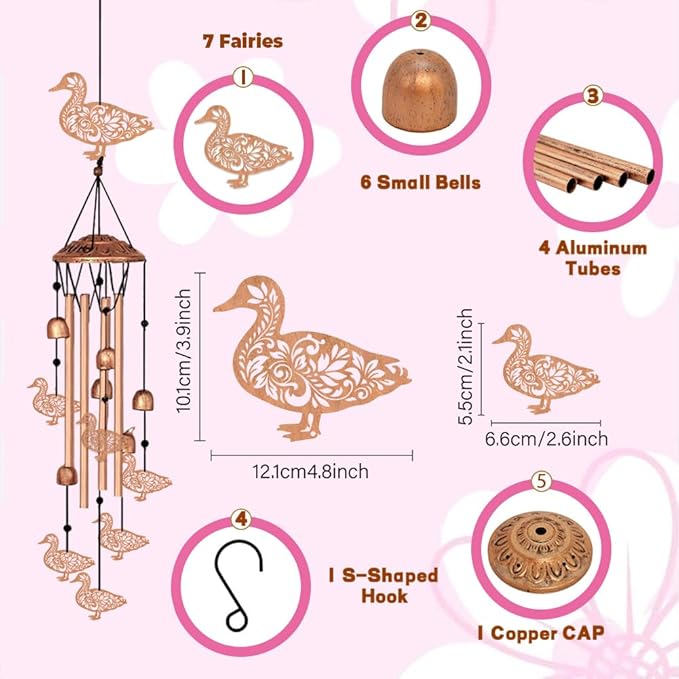 ORIGACH Duck Wind Chimes, Metal Wind Chimes for Outside, Decor for Lawn, Patio, Home, Garden, Large Animal Wind Chime Gifts for Birthday Family & Friends