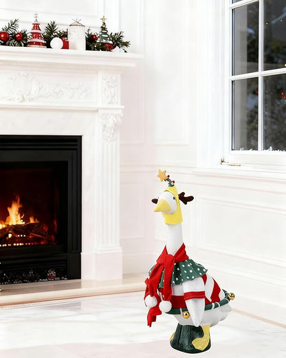 Christmas Porch Goose Outfit, 23" Cement or Plastic Goose Statue Costume, Porch Goose Outfits for Patio, Yard & Garden, Cozy Holiday Décor Adds Cheer with Jingling Bells