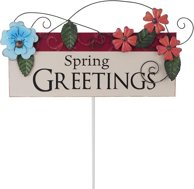 Spring Decor Outdoor Spring Greetings Flower Metal Garden Stakes Decorative Colorful Floral Welcome Sign Yard Art Garden Decorations for Home Outside Lawn Porch Backyard Walkwa