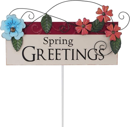 Spring Decor Outdoor Spring Greetings Flower Metal Garden Stakes Decorative Colorful Floral Welcome Sign Yard Art Garden Decorations for Home Outside Lawn Porch Backyard Walkwa