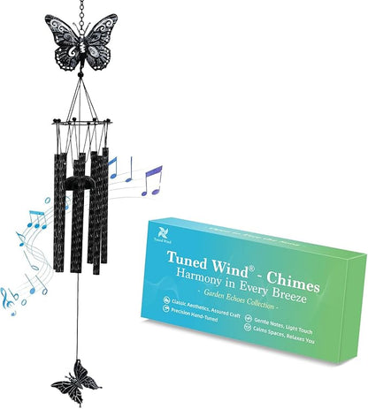 32'' Unique Butterfly Wind Chime for Outside Clearance, Garden Metal Windchimes for Outdoors Patio Decor(Black White)