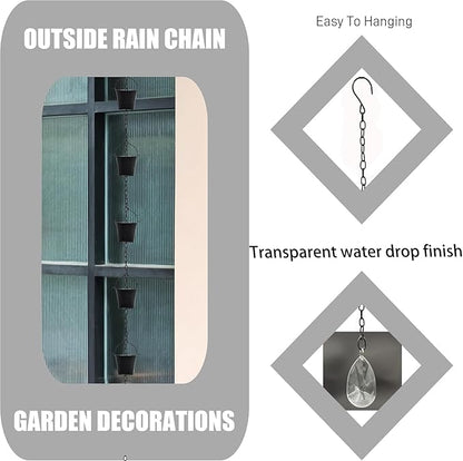 Decorative Rain Chain, 63.8-Inch Black Metal Barrel-Shaped Gutter Chain with Acrylic Diamond Pendant, Downspout Replacement for Garden Drainage