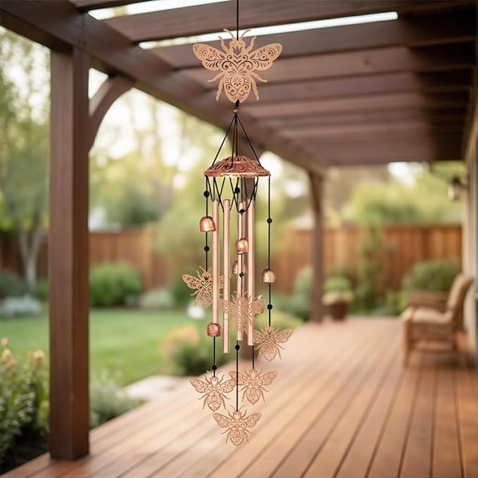 Wind Chimes for Outside, Bee Aluminum Tube Windchime Melodious Melodic for Porch Patio Garden Decor, Unique Metal Memorial Wind Chimes Housewarming Gifts for Friends and Family