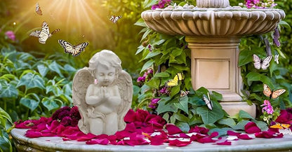 Vintage Kneeling Praying Cherub Statue Indoor Outdoor Home Garden Decoration Wings Angel Statue Memorial Sculpture