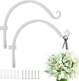 FEED GARDEN 2 Pack 12 Inch Hanging Plant Bracket Wall Hooks Decorative Plant Hangers for Outdoor Hanging Bird Feeders, Wind Chimes, Plant Baskets, White