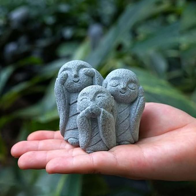 OwMell Japanese Jizo Monk Statue, Buddha Jizo Figurine Memorial Aquarium Statue Ornament - No Evil