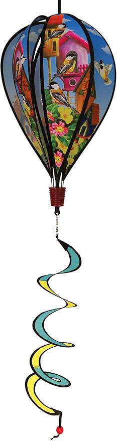 In the Breeze Chickadee Birdhouse 6-Panel Kinetic Hot Air Balloon Wind Spinner,12" W x 42" H x 12" D,1053