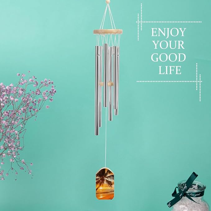 Wind Chimes for OutdoorsSmallAluminumWindChimewithGentleMelodicSounds6TubesTunedandWoodenPendantNaturalandRustic Patio Garden Decor