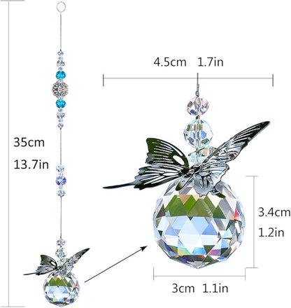 WEISIPU Crystal Hanging Decorations - Hanging Ornament Crystals Butterfly Suncatchers with Clear Crystal Ball for Home, Office, Garden Decoration, Window Decorations Hanging
