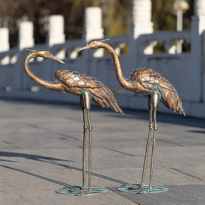 Metal Crane Garden Statues for Outdoor, Stainless Steel Antique Patina Standing Blue Heron Decoy, Large Sandhill Cranes Sculptures for Yard and Garden, Bird Yard Art for Patio Lawn Backyard Pond