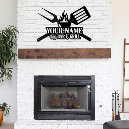 MeMate Personalized Outdoor Sign, Bar and Grill Signs for Backyard Patio, Personalized Name Metal Sign, Customized Outdoor Signs, Large Plaque Wall Hanging Art for Men Caves, Porch, Deck