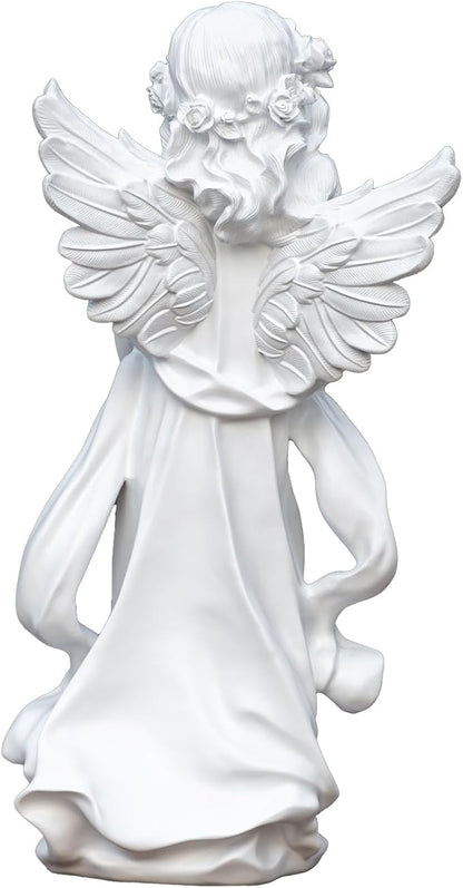 Garden Large-Sized Angel Statue, 25.9 x 12.5 x 10.2 inches, White Resin Outdoor Sculpture, Floor Mount Home Living Room Decoration