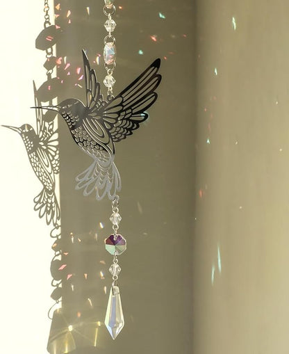 Artilady Suncatcher Hummingbird Wind Chimes for Outside Hanging Prism Crystal Sun Catchers Indoor Window Garden Porch Backyard Decor Birthday for Women Girls (Silver, 4 PCS)