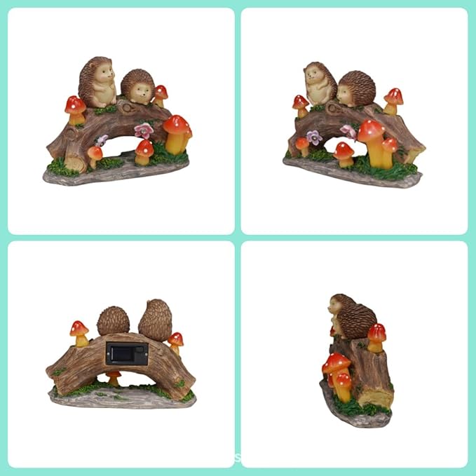 Fairy Garden Statues,Fairy Garden House with Solar Powerd Night Light,Yard Decorations Outdoor Fairy Garden Accessories Decor for Outside (Hedgehog)