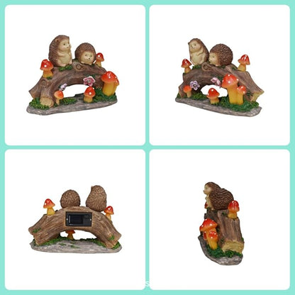 Fairy Garden Statues,Fairy Garden House with Solar Powerd Night Light,Yard Decorations Outdoor Fairy Garden Accessories Decor for Outside (Hedgehog)
