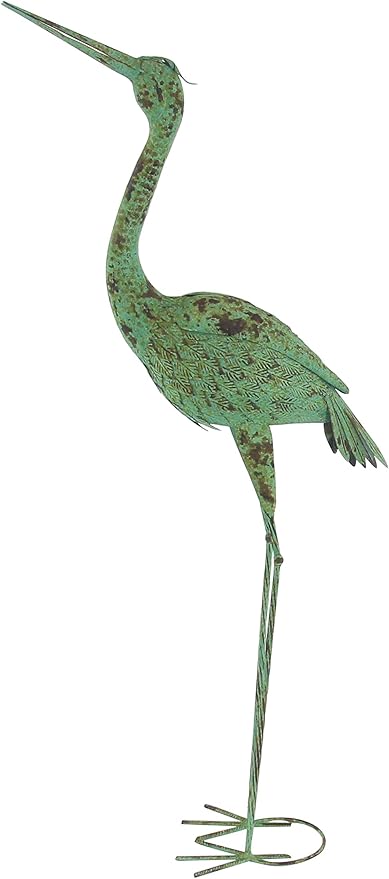 Deco 79 Metal Crane Decorative Garden Sculpture Indoor Outdoor Garden Statues with Coiled U Shaped Feet, Set of 2 Outdoor Sculptures 19"W, 47"H, Green