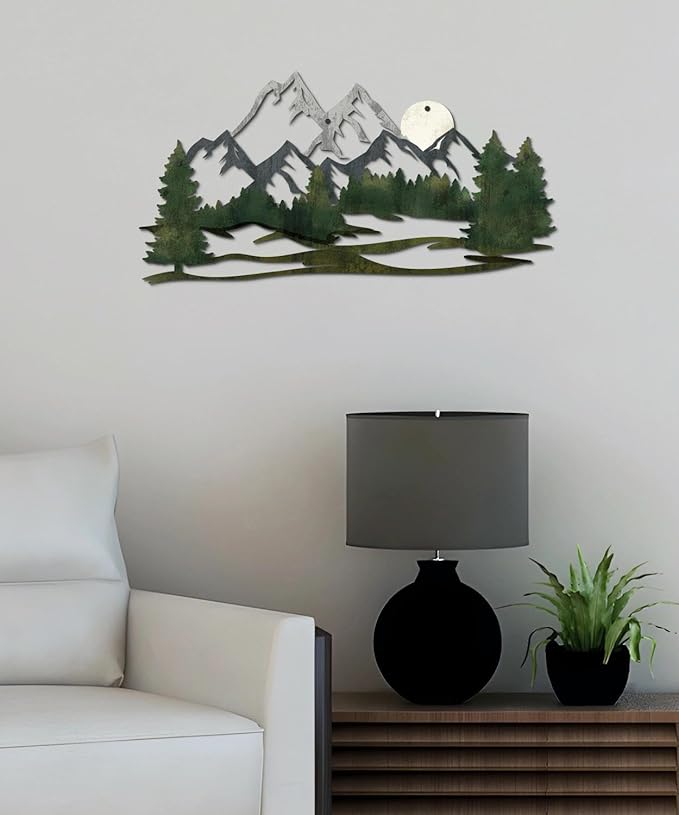 Putuo Decor Mountain Landscape Metal Wall Art Forest Design Vintage Nature Decor for Living Room, Bedroom, Office