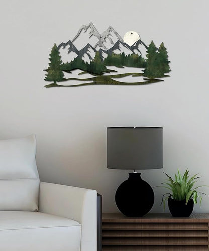 Putuo Decor Mountain Landscape Metal Wall Art Forest Design Vintage Nature Decor for Living Room, Bedroom, Office