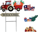 Vintage Metal Truck Yard Stake with Seasonal Sign Loads Metal Easter Welcome Sign for Outdoor Merry Christmas 4th of July Fall Harvest Spring Easter Garden Lawn Pathway Decor